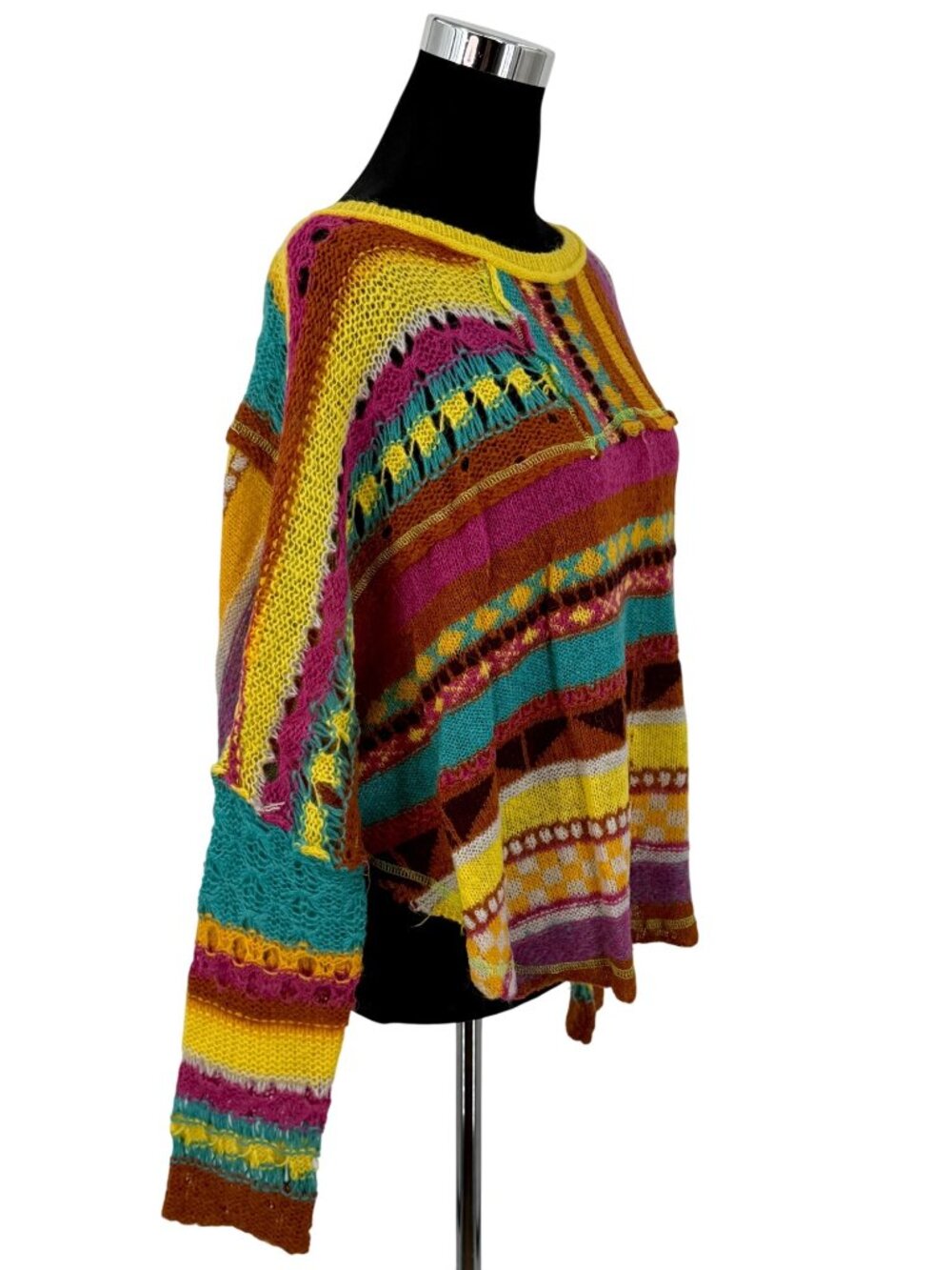 NWT Free People Bright Multicolored Knit Poncho Sweater M| Boho Whimsigoth Indie - Picture 12 of 16